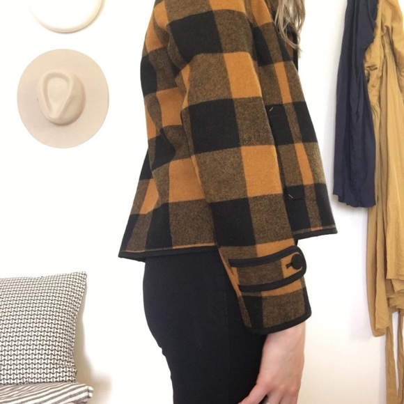 Ann Taylor loft wool blend orange and black plaid jacket - Picture 2 of 10